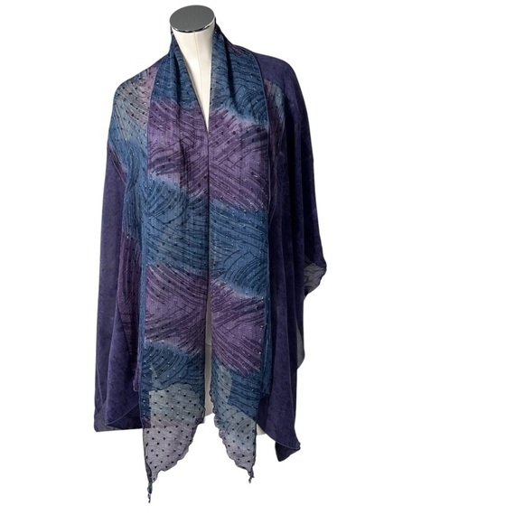 SOO HOO ARTWEAR Purple Blue Sheer Open Front Kimono Sarong Wrap Sz L/XL - Picture 1 of 16